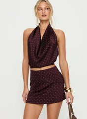 Keiana Mini Skirt Burgundy / Pink Polka