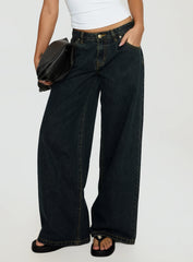 Supercut Low Rise Baggy Pleat Jeans Grunge Wash