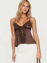 Carmila Satin Tie Detail Top Brown