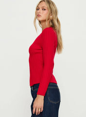 Donya Twist Detail Long Sleeve Top Red