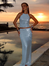 Emalia Sheer Sequin Maxi Skirt Blue