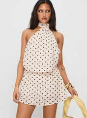 Natalea High Neck Playsuit Cream / Brown Polka