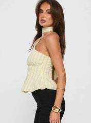 Zukaia One Shoulder Scarf Top Yellow Stripe