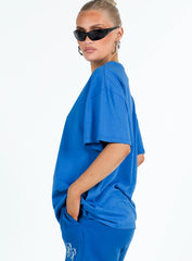 Princess Polly Cursive Oversized Tee Blue / White
