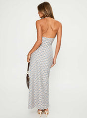 Evienna Halter Maxi Dress Blue Check