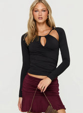 Luetta Cut Out Long Sleeve Top Black