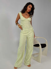 With Pleasure Tie Side Pant Green / Blue Stripe