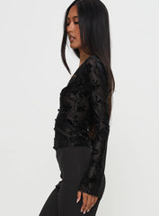 Find An Angel Long Sleeve Lace Trim Top Black