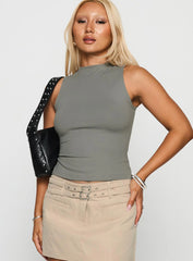 Healing Energy Funnel Neck Top Grey