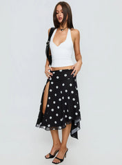 Dulciana High Split Asymmetrical Midi Skirt Black / Polka Dot