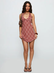 Laraline Halter Mini Dress Red Check