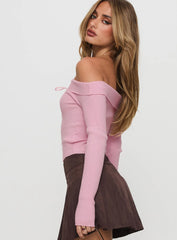 Nighttime Off Shoulder Knit Top Pink