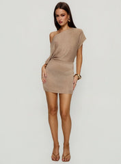 Kysa Off Shoulder Knit Mini Dress Beige