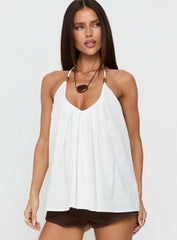 Kitra Flowy Bead Detail Tie Neck Top White