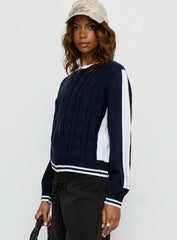 Tevyn Cable Knit Zip Through Knit Sweater Blue Cream