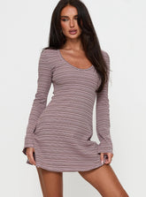 Best Interest Long Sleeve Mini Dress Pink Brown