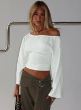 Anastasie Off Shoulder Long Sleeve Top White