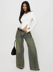 Karre Off The Shoulder Long Sleeve Top White