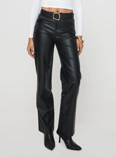 Benner Low Waist Wide Leg Faux Leather Pants Black
