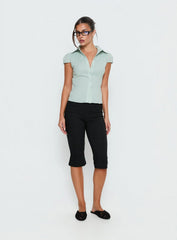 Adulation Ruched Detail Short Sleeve Shirt Green