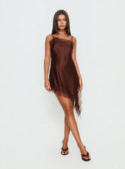 Malakhai Lace Asymmetrical Mini Dress Chocolate