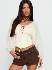 Gypsie Blouson Long Sleeve Corset Top Antique White