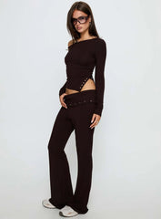 Wynna Eyelet Foldover Pants Chocolate