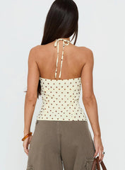 Bon Bon Tie Neck Top Yellow / Brown Polka