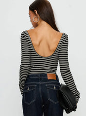 Donica Square Neck Long Sleeve Bodysuit Grey Stripe