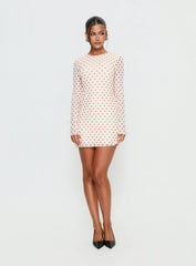 Nyxia Long Sleeve Mini Dress Cream Red Polka