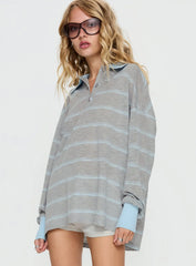 Aleka Long Sleeve Rugby Jersey Grey Blue Stripe