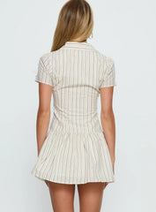 Windswept Shirt Mini Dress Cream Black Stripe