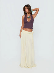 Velvet Storm Tie Detail Flowy Maxi Skirt Cream