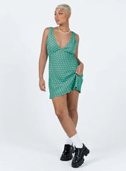 Nellie Mini Dress Green Polka Dot
