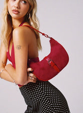 Jaxton Buckle Faux Suede Shoulder Bag Red