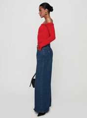 Naylor Rip Mid Rise Wide Leg Jeans Dark Blue Wash