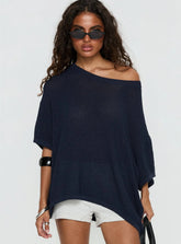 Seara Off Shoulder Knit Top Navy
