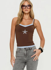 Varsity Star Layered Tank Top Brown Blue