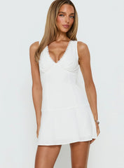 Splashy Lace Trim Mini Dress White