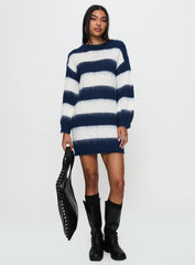 Iryna Long Sleeve Knit Mini Dress Navy White Stripe