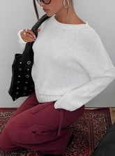 Reannon Wide Neck Knit Sweater White