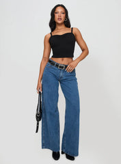 Essentials Ruched Rib Cami Top Black