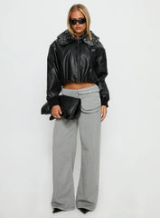 Koemi Faux Leather Collared Jacket Black