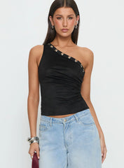 Sophy Studded One Shoulder Top Black
