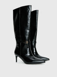Glazed Knee High Boots Black