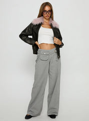 Brittanni Fluffy Collar Jacket Brown / Pink