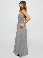 Arkadia Strapless Maxi Dress Black White Check