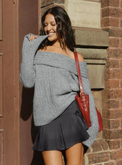 Snowie Off Shoulder Knit Sweater Grey