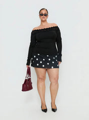 Breiann Lace Off Shoulder Long Sleeve Top Black Curve