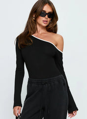 Andrielle One Shoulder Long Sleeve Bodysuit Black / White